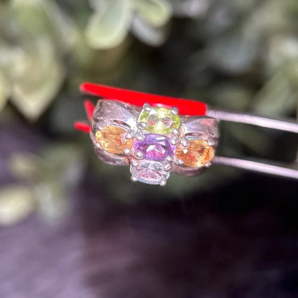 925 Silver 5-Multicolor‎ Stones Ring